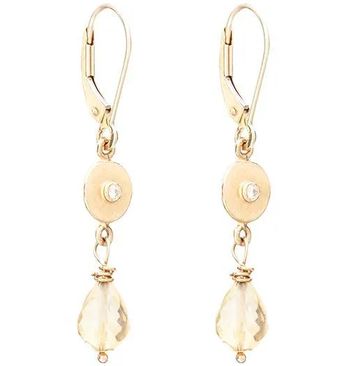 Dangle Disk Earrings With Diamond And Citrine