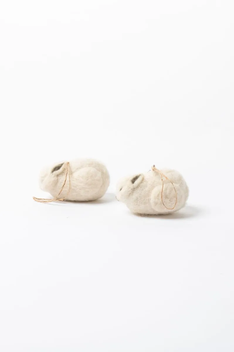 De Kulture Handmade Premium Wool Felt Easter Puffy Rabbit Ornament (Set of 2) Eco Friendly Needle Felted Stuffed Ideal for Home Office Decoration Holiday Decor, 3.1x1.9x1.5(LWH) Inches, Set of 2