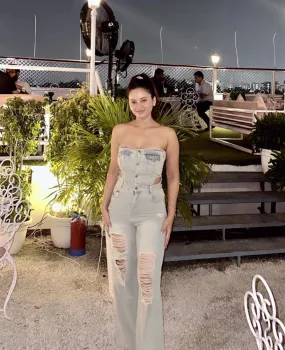 Deeksha In Our Ruhun Denim Tube Distressed Jumpsuit