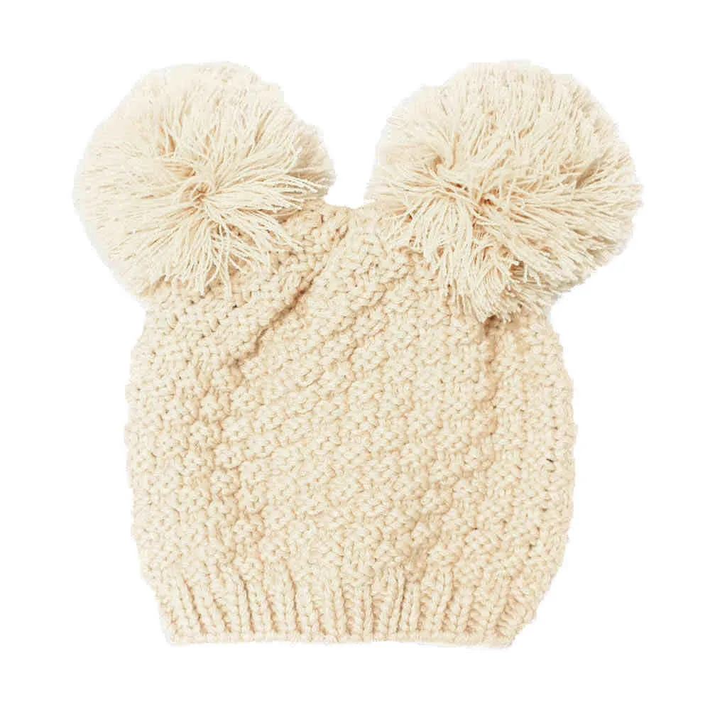 Double Faux Fur Pom Pom Beanie Hat