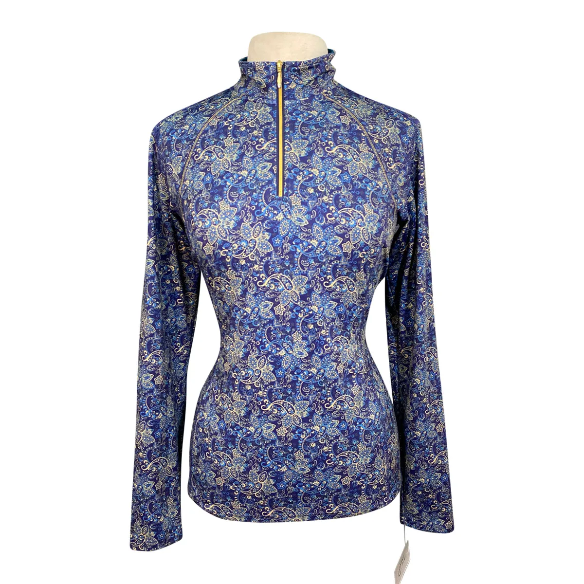 Dover Saddlery 1/4 Zip Long Sleeve Shirt in Blue Paisley - Women's Medium