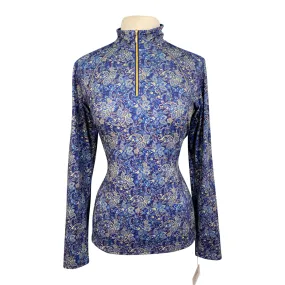 Dover Saddlery 1/4 Zip Long Sleeve Shirt in Blue Paisley - Women's Medium