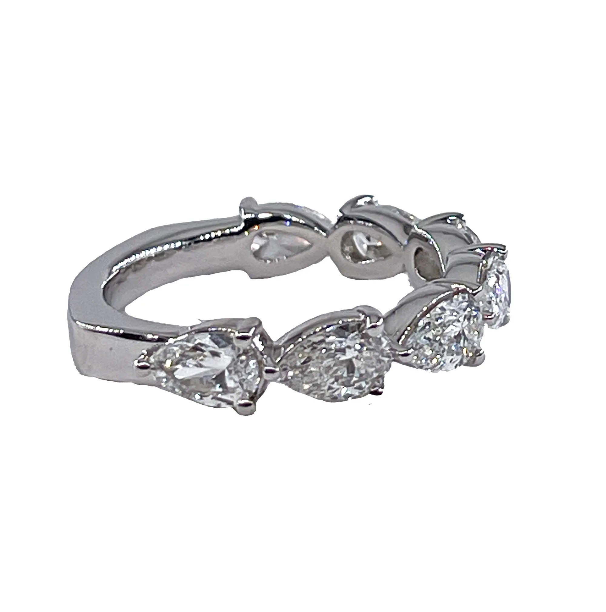 East-West 7-Stone 2.10ctw Pear Shaped Diamond Vintage WEDDING ANNIVERSARY Platinum Band Ring