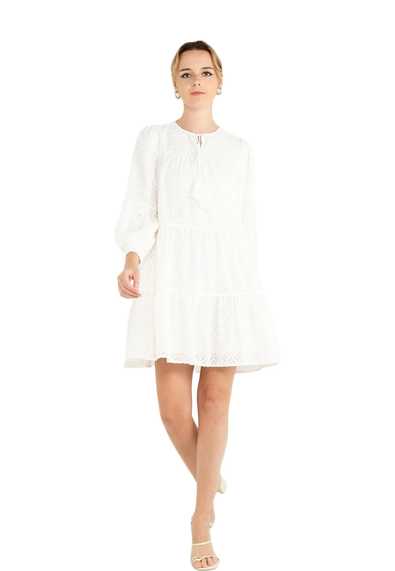 ELLE Apparel Tufted Lace Puff Sleeves Mini Dress