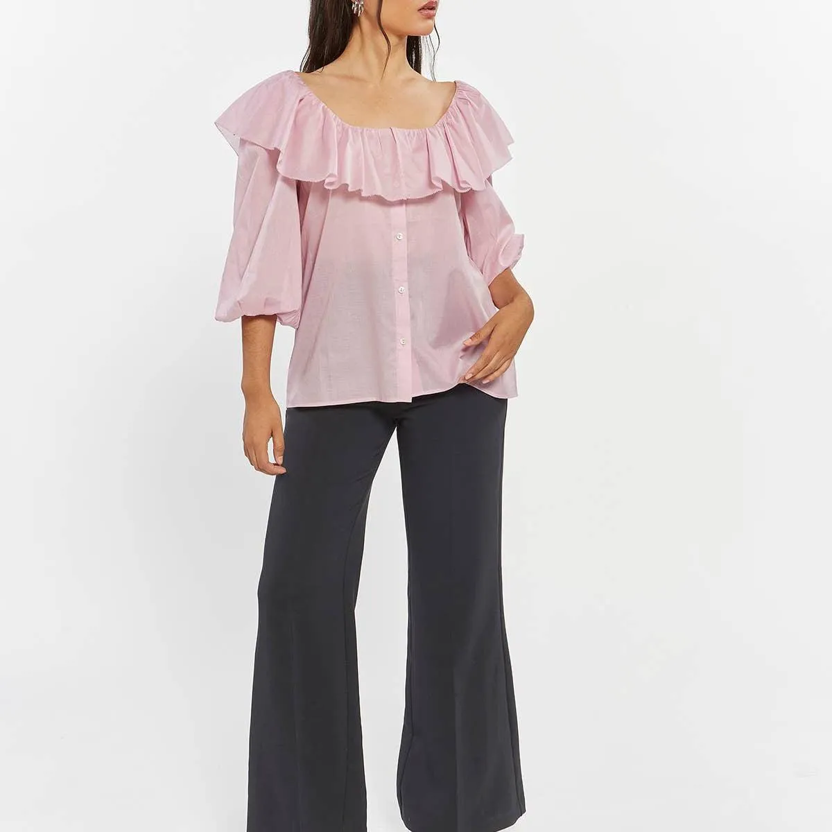 Emily Puff Sleeve Ruffle Collared Top