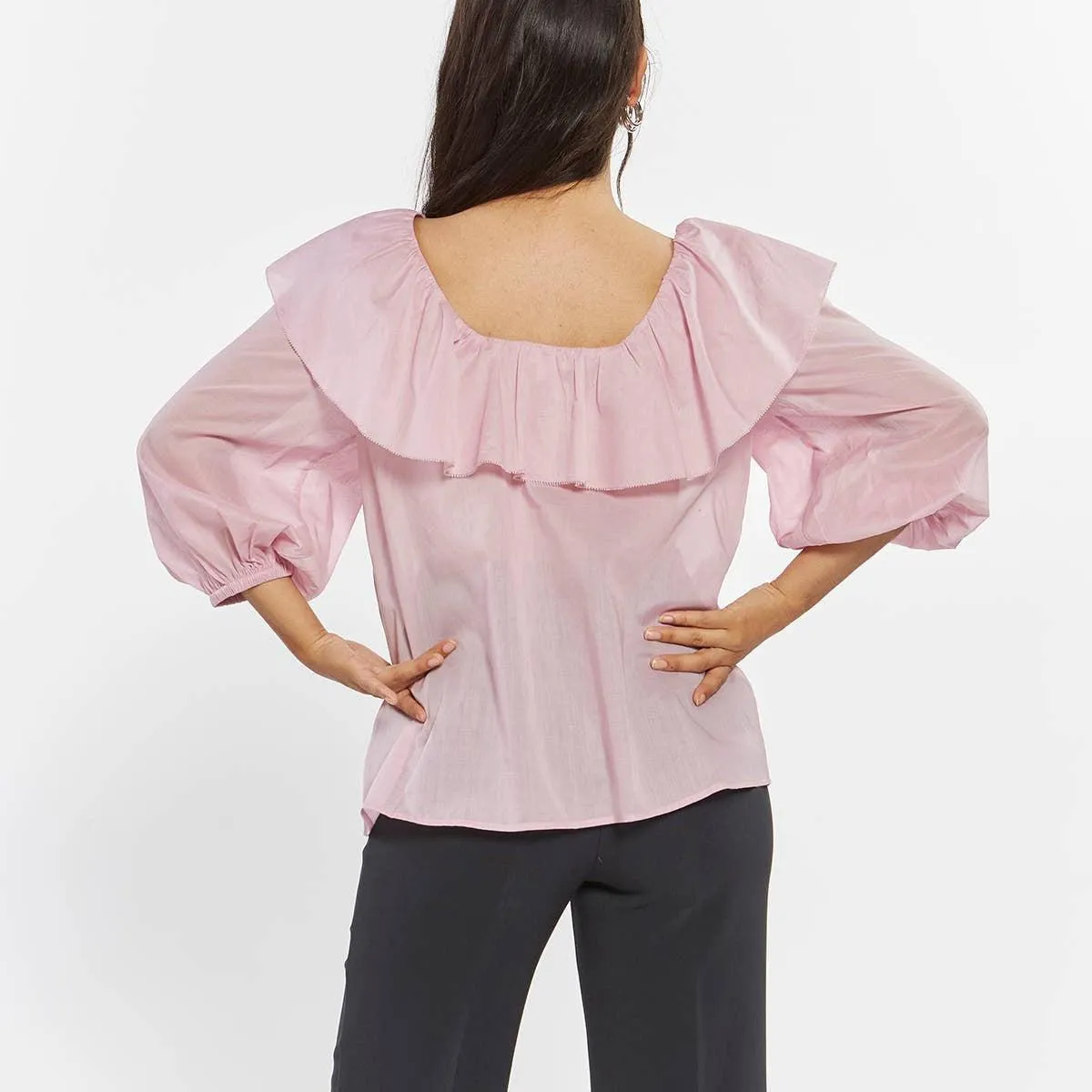 Emily Puff Sleeve Ruffle Collared Top