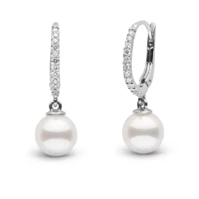 Eternal Collection White Akoya 7.0-7.5 mm Pearl & Diamond Dangle Earrings