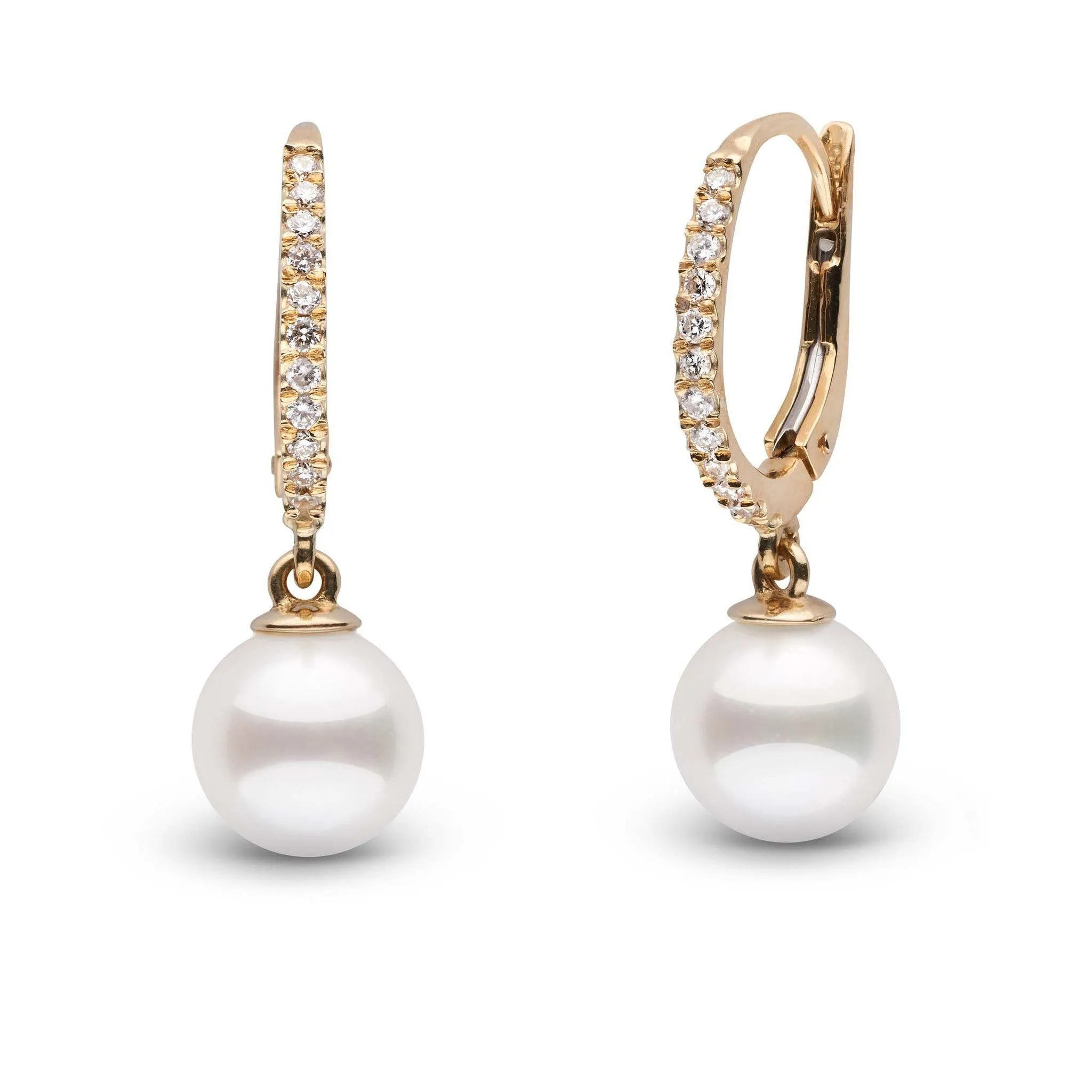 Eternal Collection White Akoya 7.0-7.5 mm Pearl & Diamond Dangle Earrings