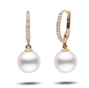 Eternal Collection White South Sea 10.0-11.0 mm Pearl & Diamond Dangle Earrings