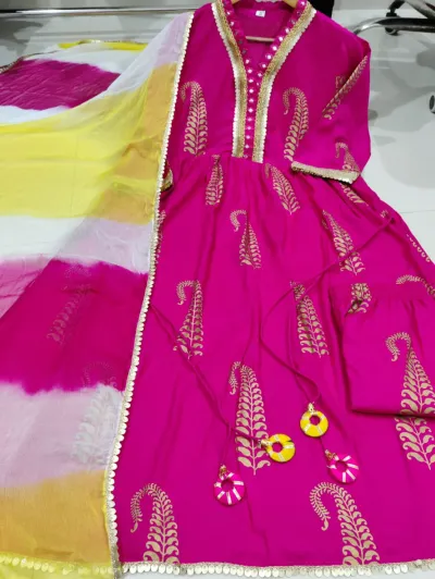 Festive Hot Pink Cotton Salwar Suit