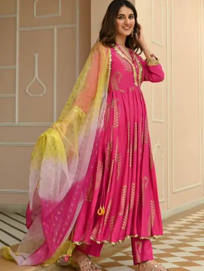 Festive Hot Pink Cotton Salwar Suit