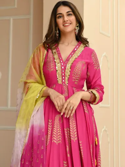 Festive Hot Pink Cotton Salwar Suit