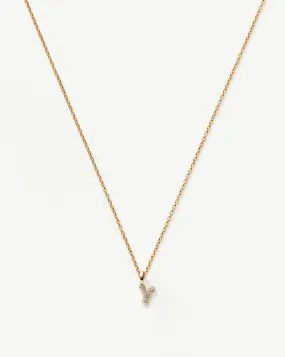 Fine Diamond Initial Mini Pendant Necklace - Y | 14k Solid Yellow Gold Plated/Diamond