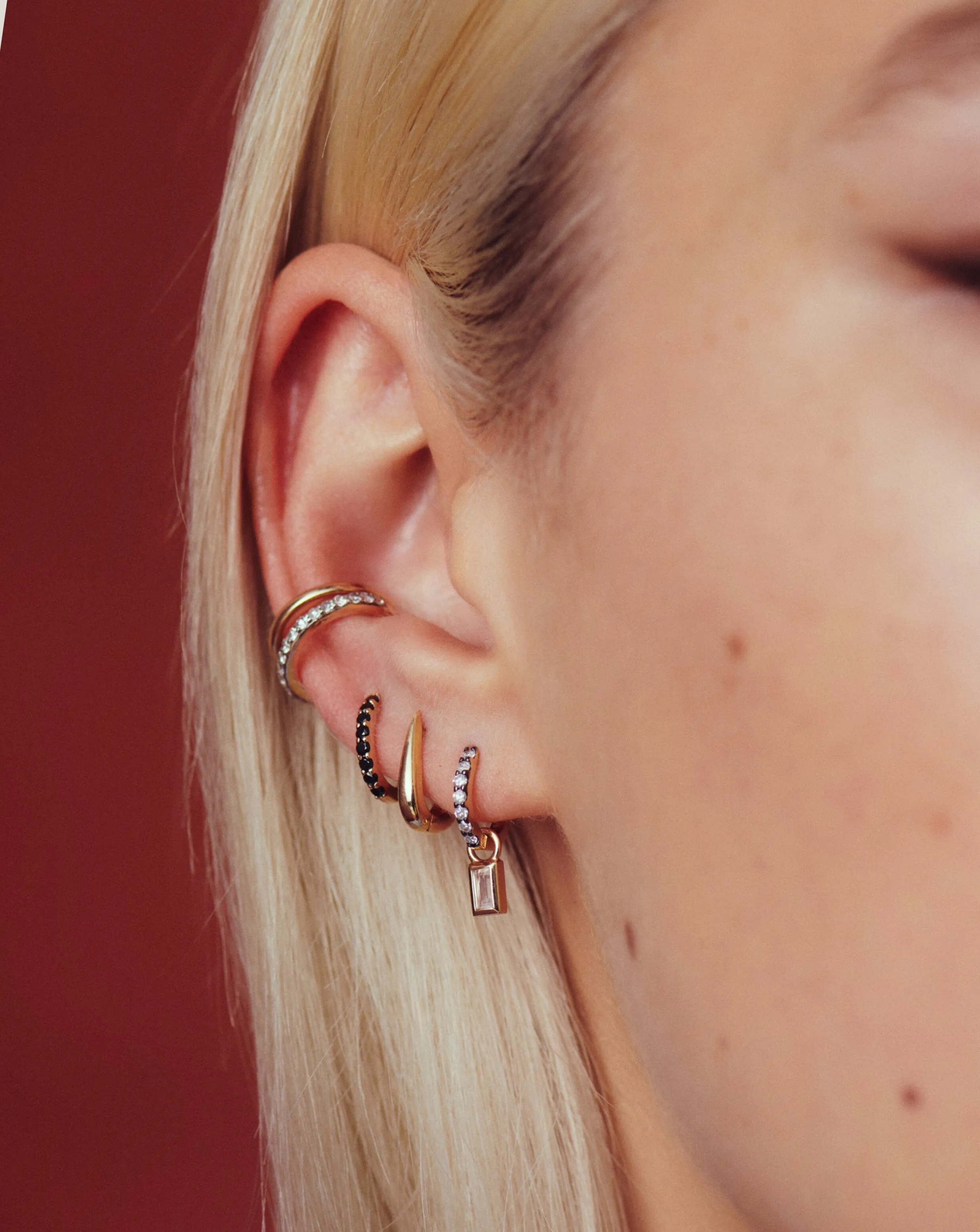 Fine Square Charm Mini Hoop Earrings