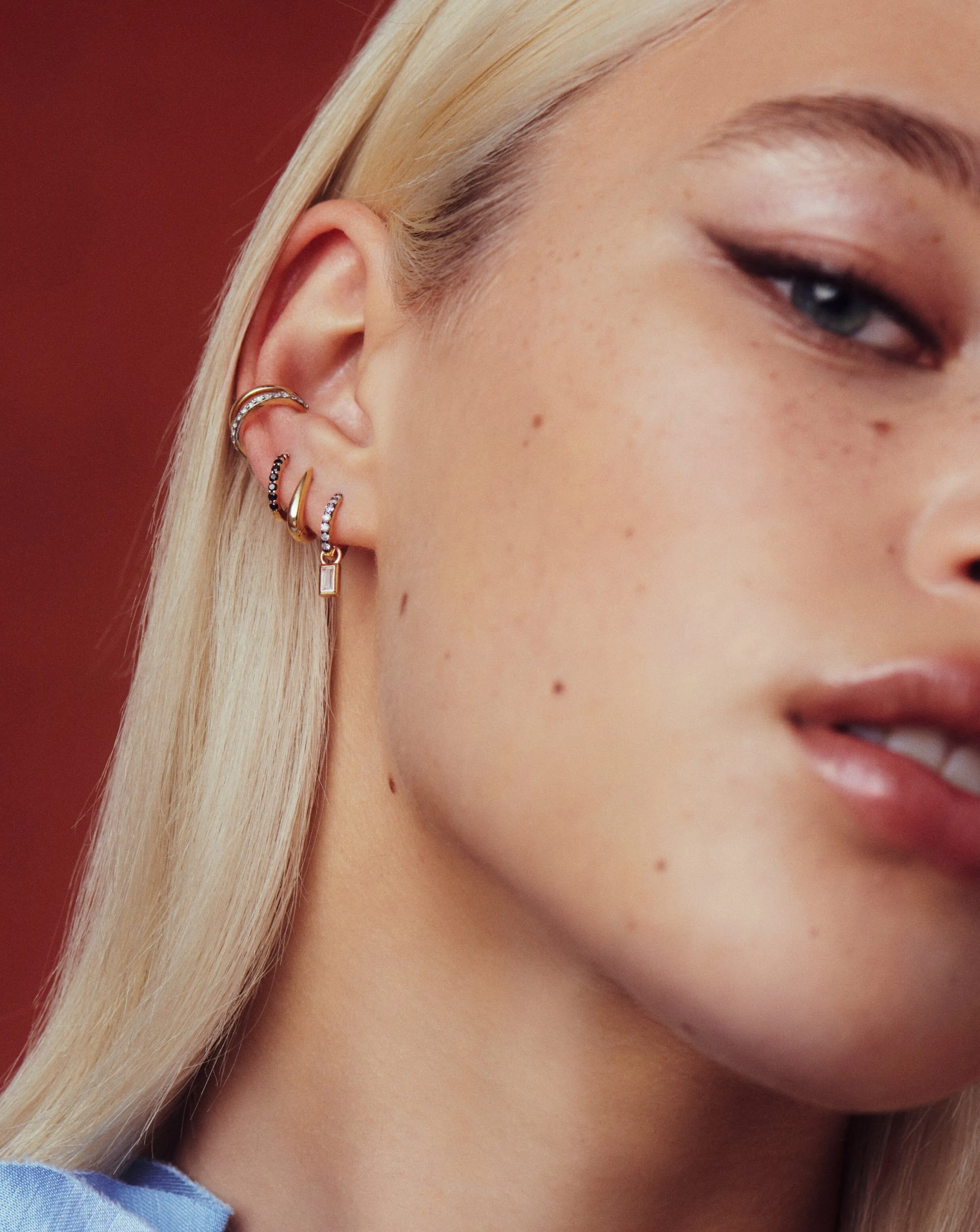 Fine Square Charm Mini Hoop Earrings