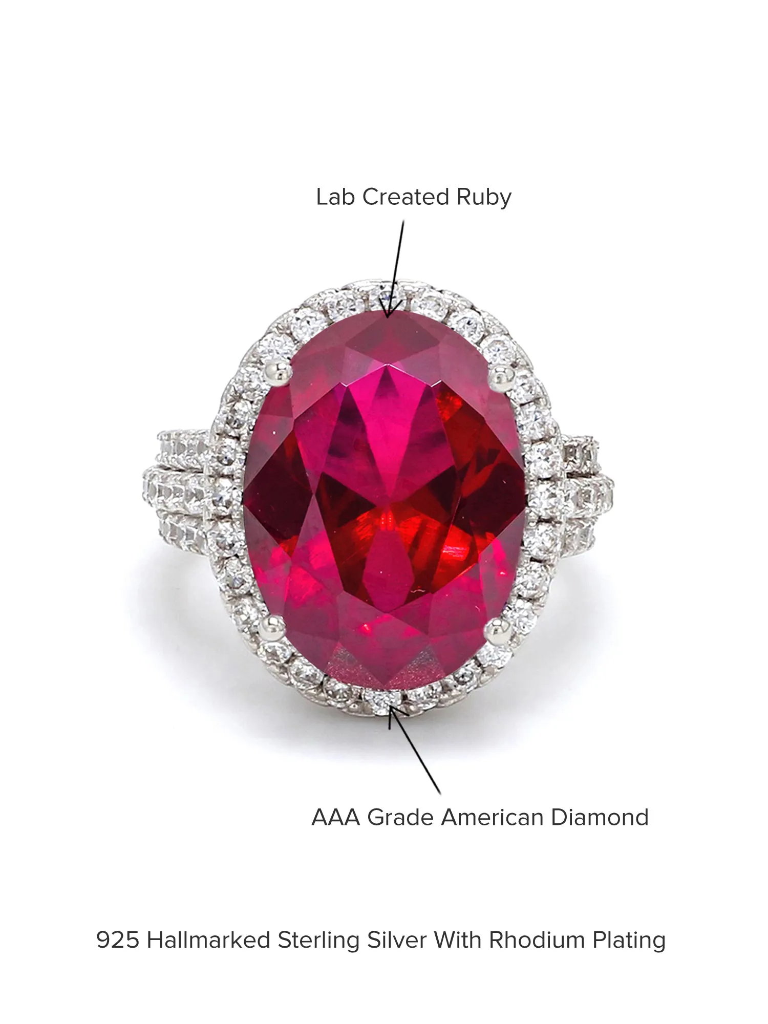 Glamm Ruby Oval Ring In 925 Silver