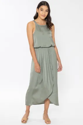 Hullabaloo Sage Washer Satin High Nk SL Midi Dress