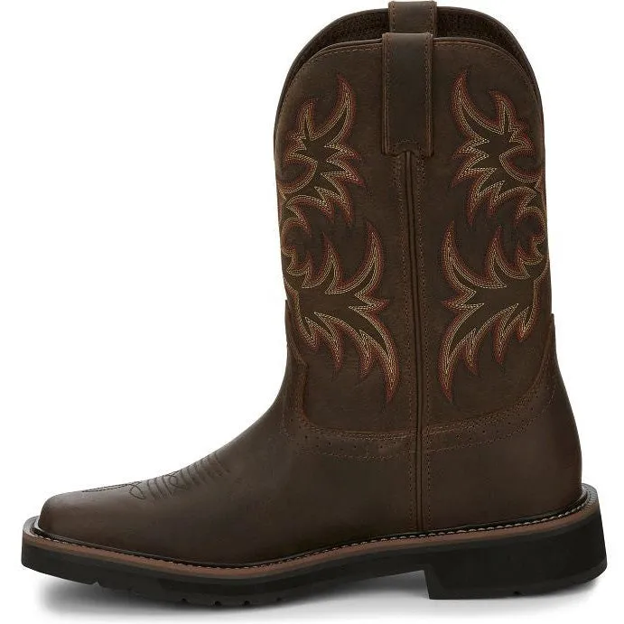 Justin Men's Driller 11 Square Toe Western Work Boot -Brown- SE4681