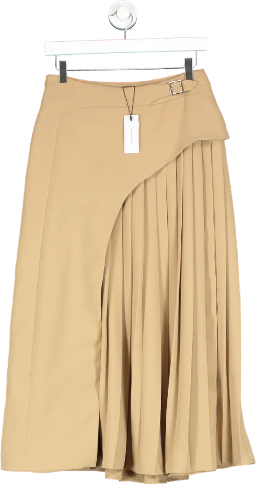 Karen Millen Beige Buckle Detail Pleated Midi Skirt UK 6