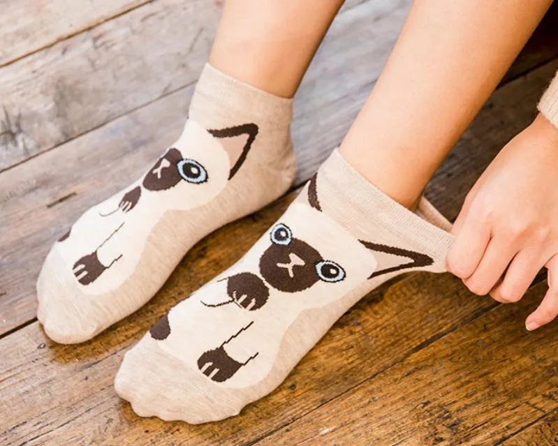 Kawaii Cute Ankle Socks - Siamese Cat