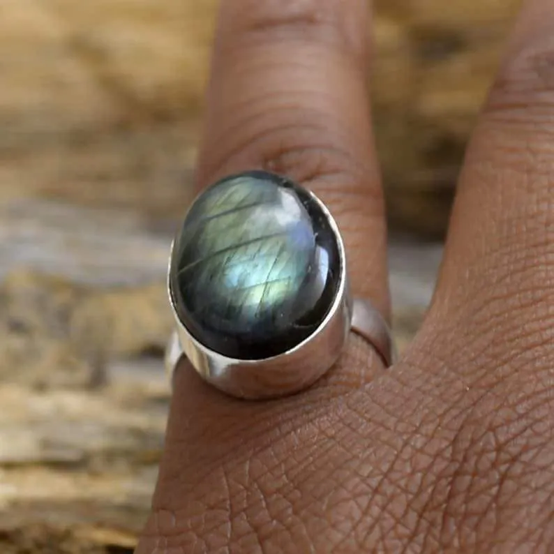 Labradorite Gemstone Ring, 925 Sterling Silver Jewelry