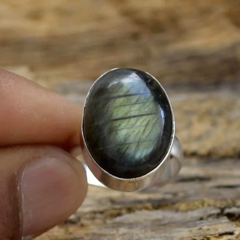 Labradorite Gemstone Ring, 925 Sterling Silver Jewelry