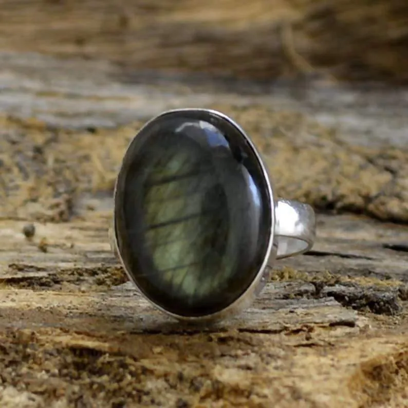 Labradorite Gemstone Ring, 925 Sterling Silver Jewelry