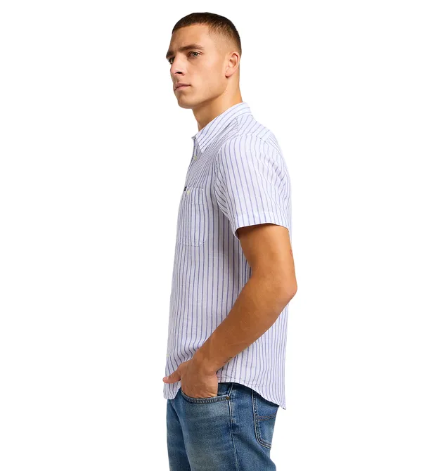 Lee striped men's short sleeve shirt 4112349347 blue