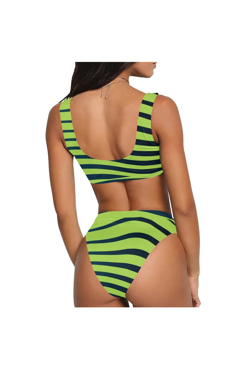 Lime Green Zebra print Sport Top & High-Waisted Bikini Swimsuit