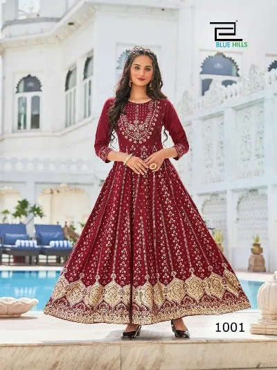 Long Rayon Printed Anarkali Style Gown