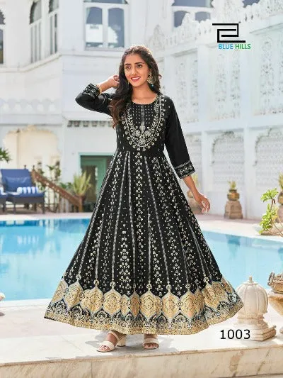 Long Rayon Printed Anarkali Style Gown