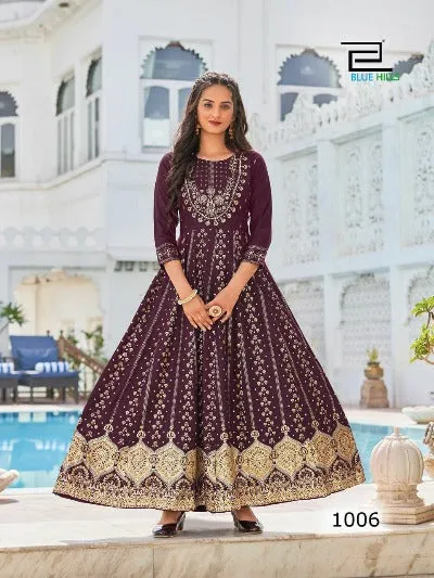 Long Rayon Printed Anarkali Style Gown