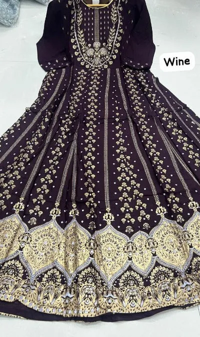 Long Rayon Printed Anarkali Style Gown