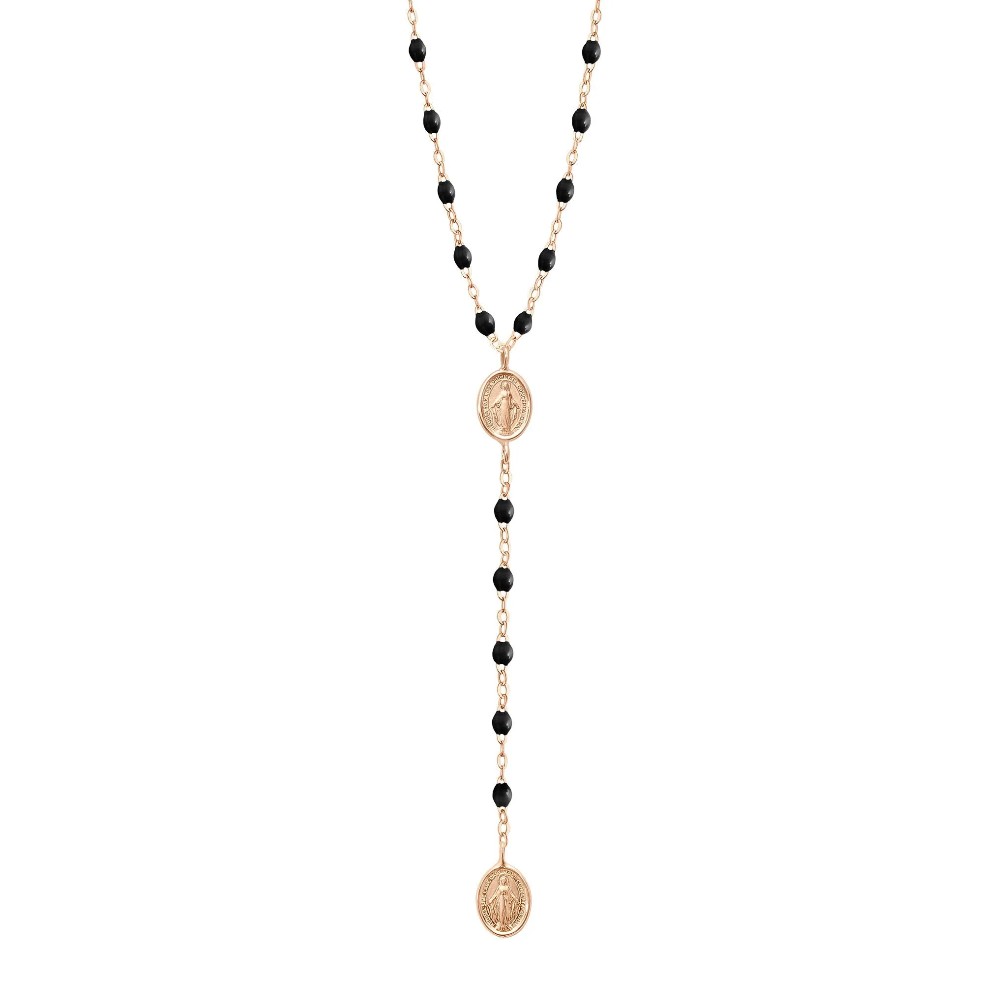 Madone Charm Classic Gigi Black rosary, Rose Gold, 16.5"