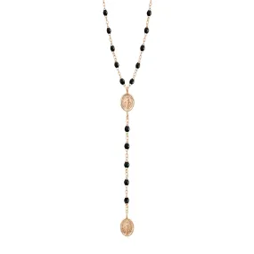 Madone Charm Classic Gigi Black rosary, Rose Gold, 16.5"