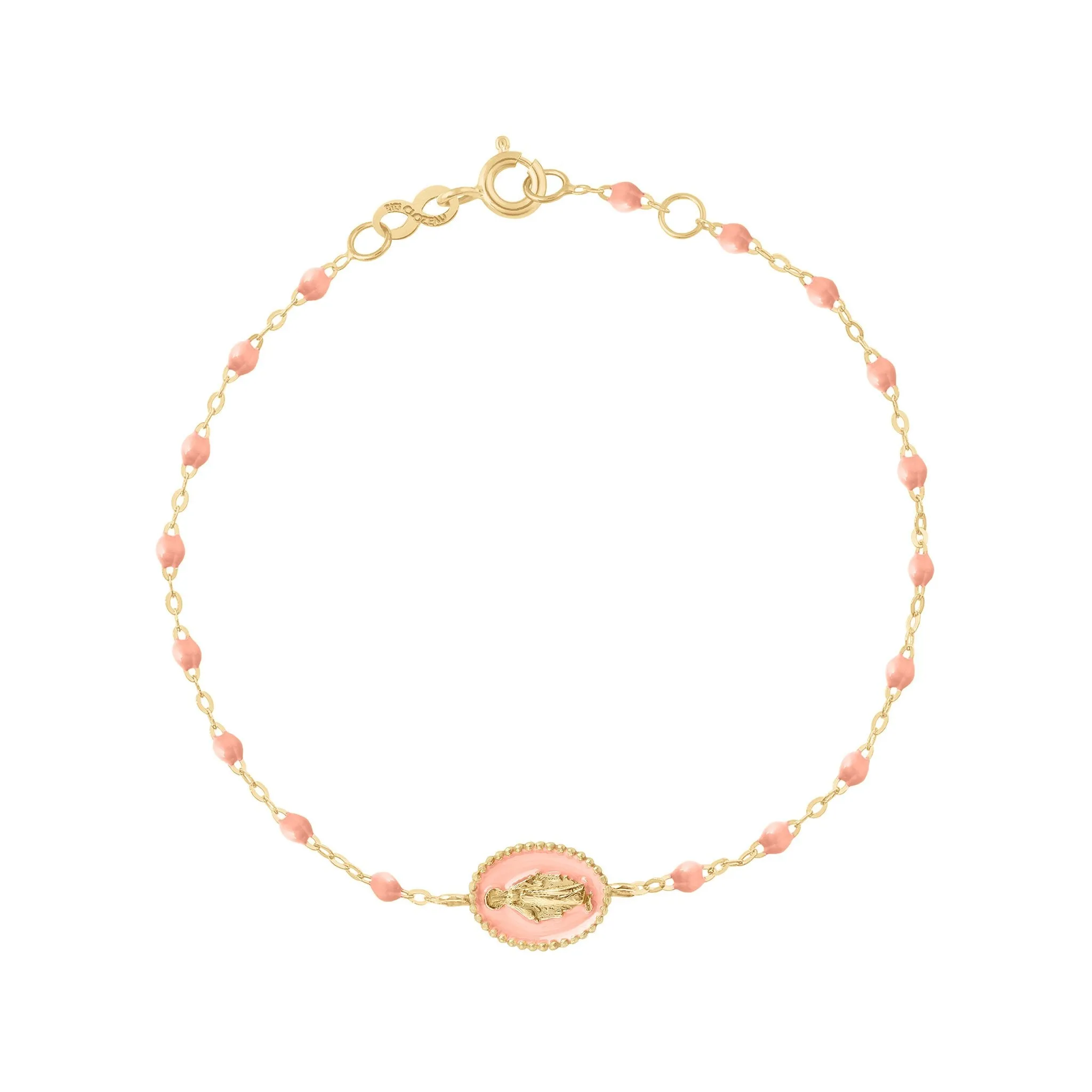 Madone resin charm Classic Gigi Saumon bracelet, Yellow Gold, 6.7"