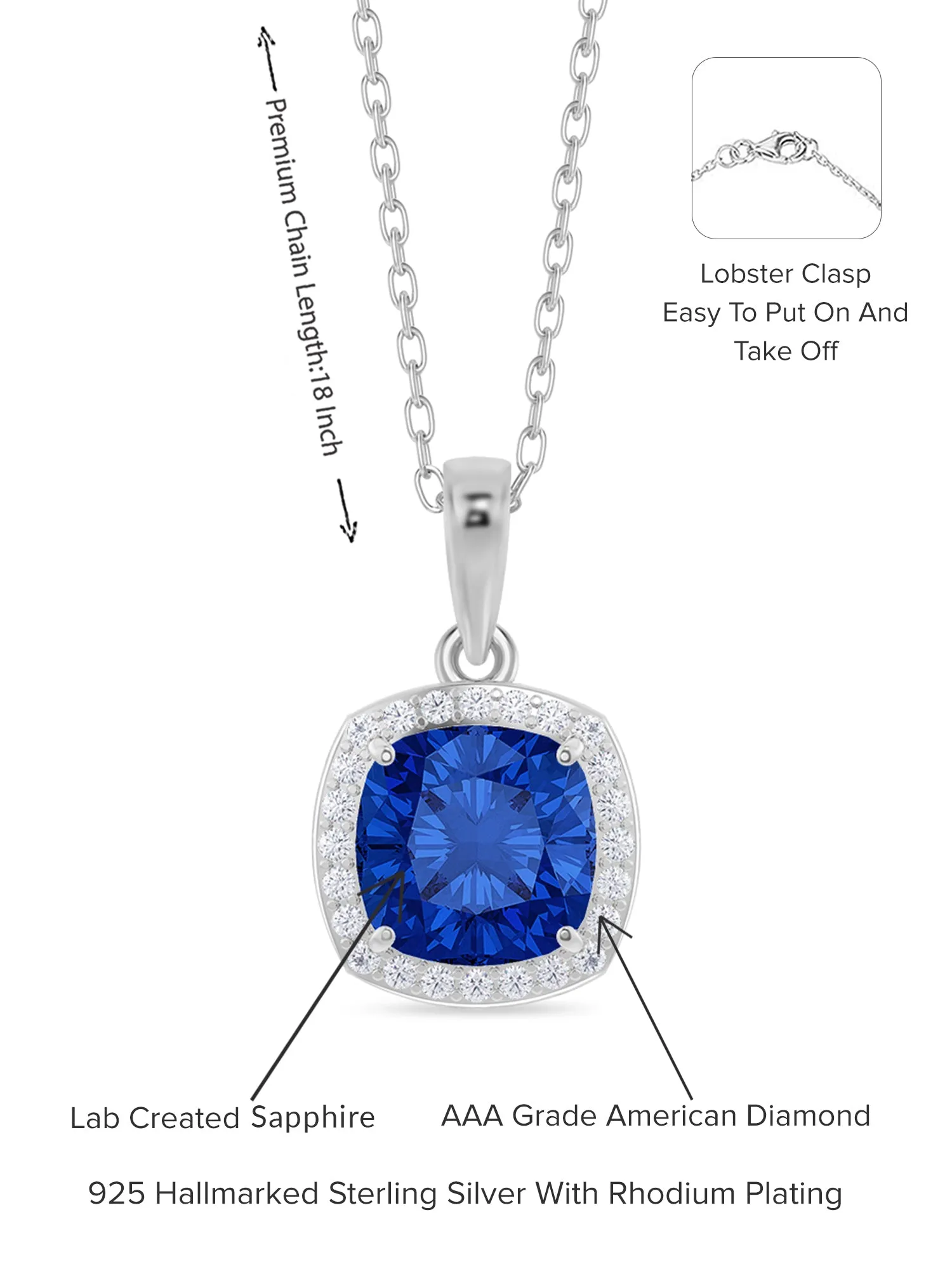 Maya Cushion Cut Blue Sapphire Necklace