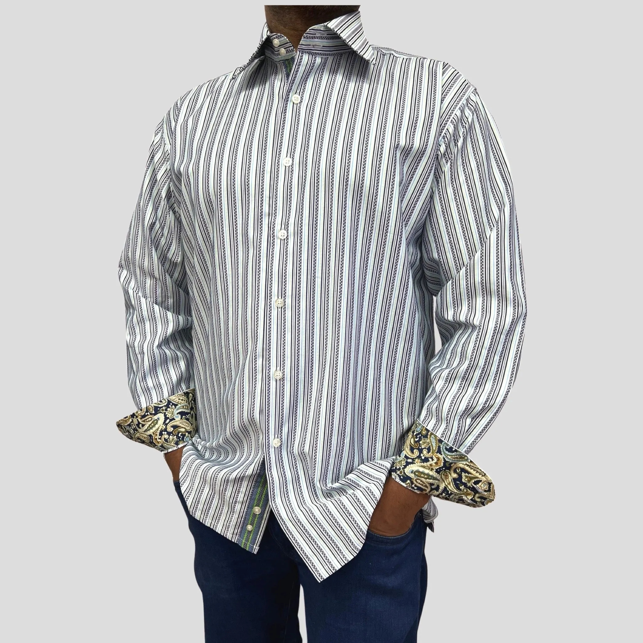 Mens Jacquard Cotton Shirt with Contrast under Cuff