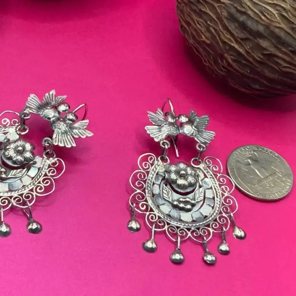 Mexican Mazahua silver earrings, handmade