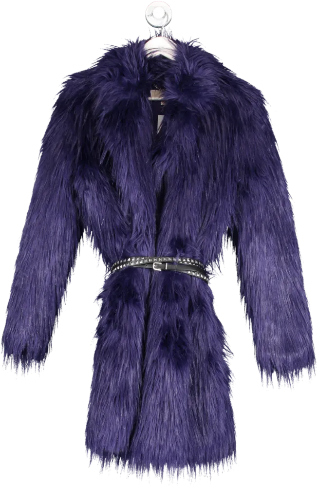 Michael Kors Purple Faux Fur Long Coat With Belt UK S