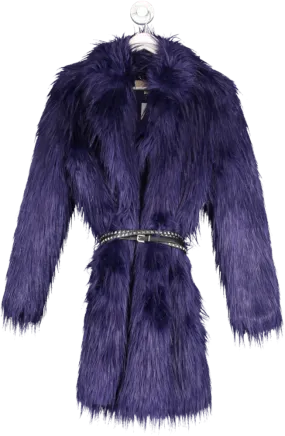 Michael Kors Purple Faux Fur Long Coat With Belt UK S