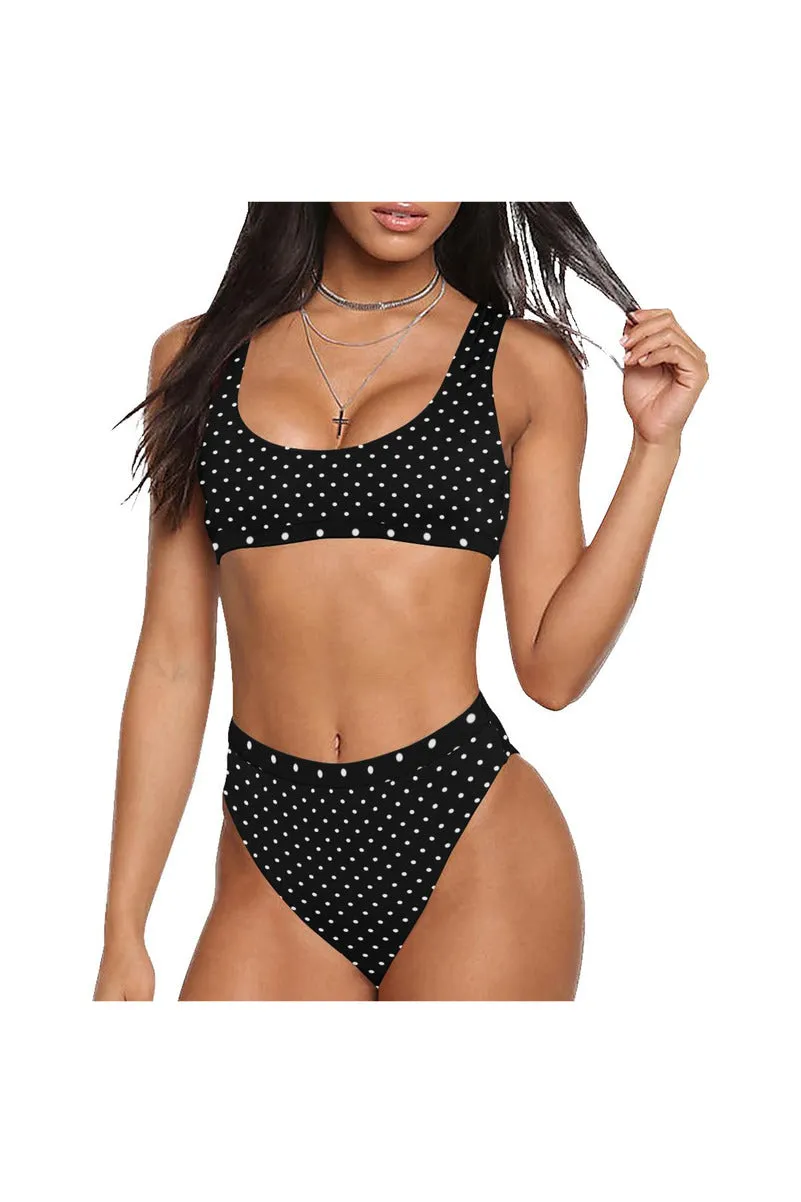 Micro Polka Dot Sport Top & High-Waist Bikini Swimsuit