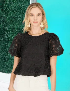 Midnight Floral Lace Blouse (elastic waist)