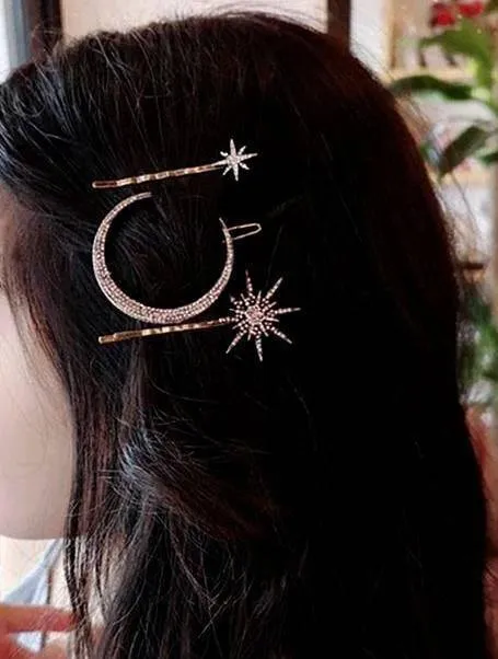 Mystical Moon Stars Rhinestone Hairpins