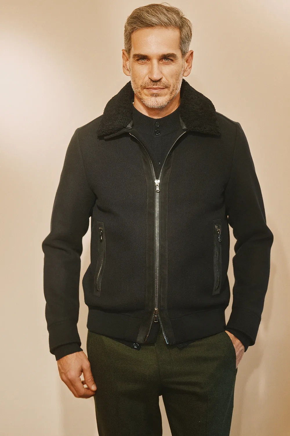 NADAL Bomber in Wool with Shearling Collar