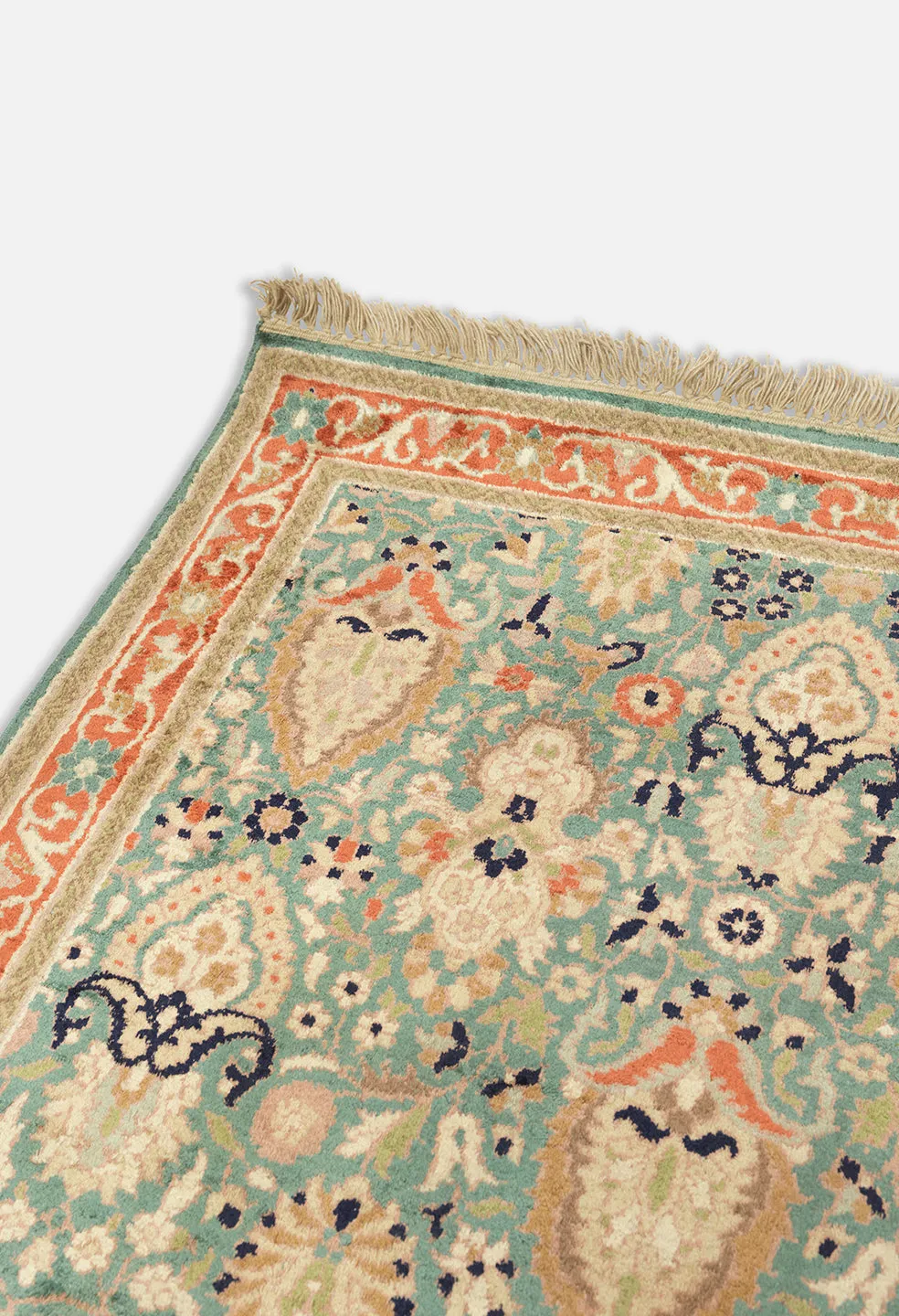 Nepalese Floral Rug / Teal Multi