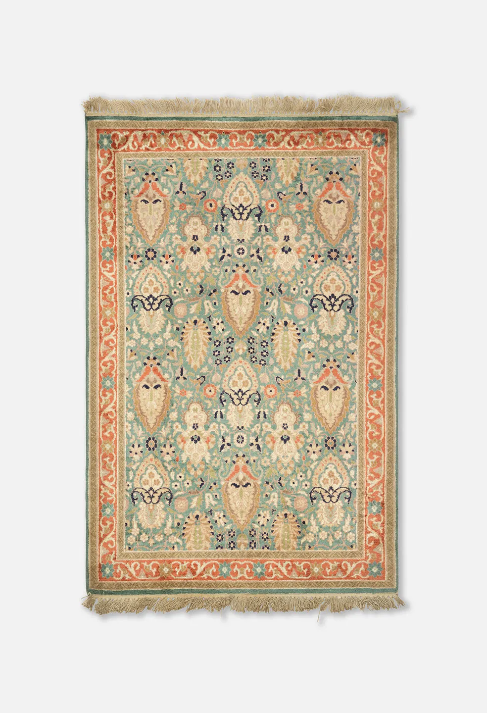 Nepalese Floral Rug / Teal Multi