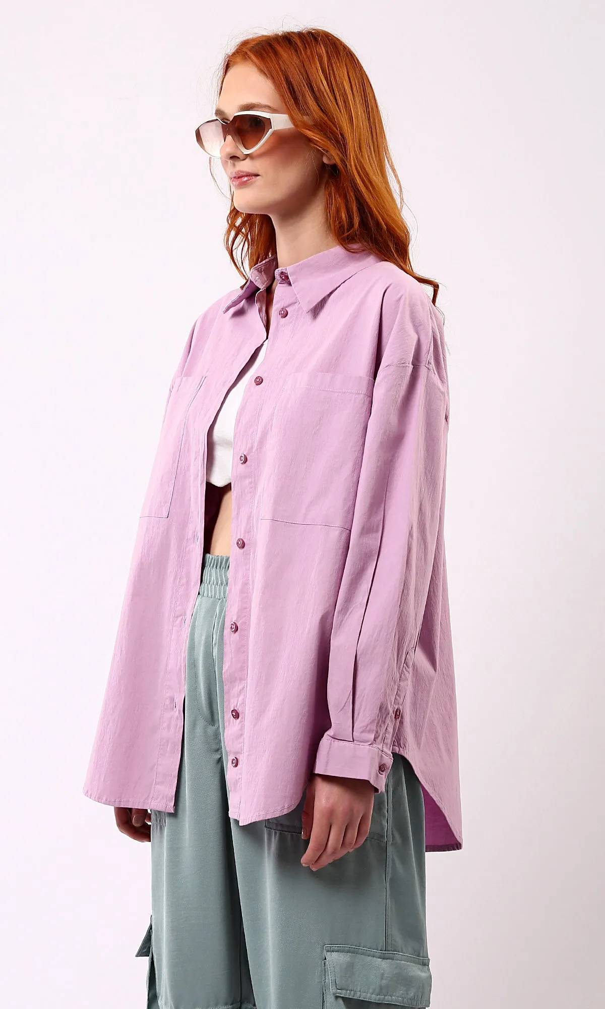 O177907 Light Purple Casual Shirt With Front Pockets