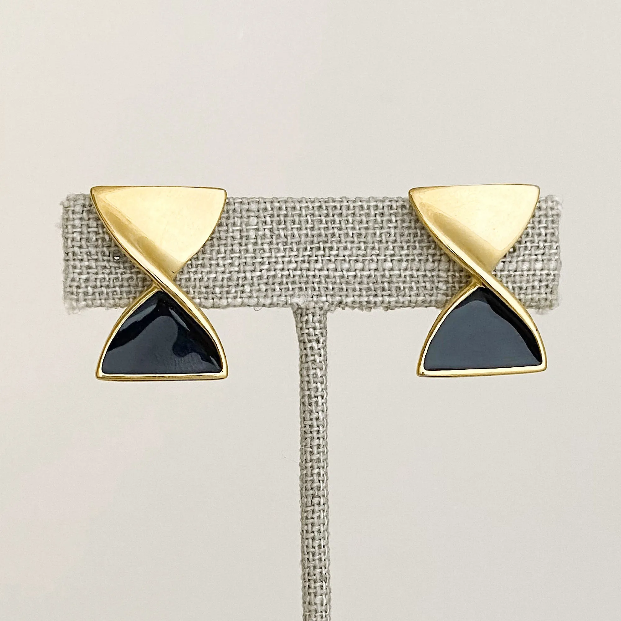 PARRY black and gold bow clip earrings