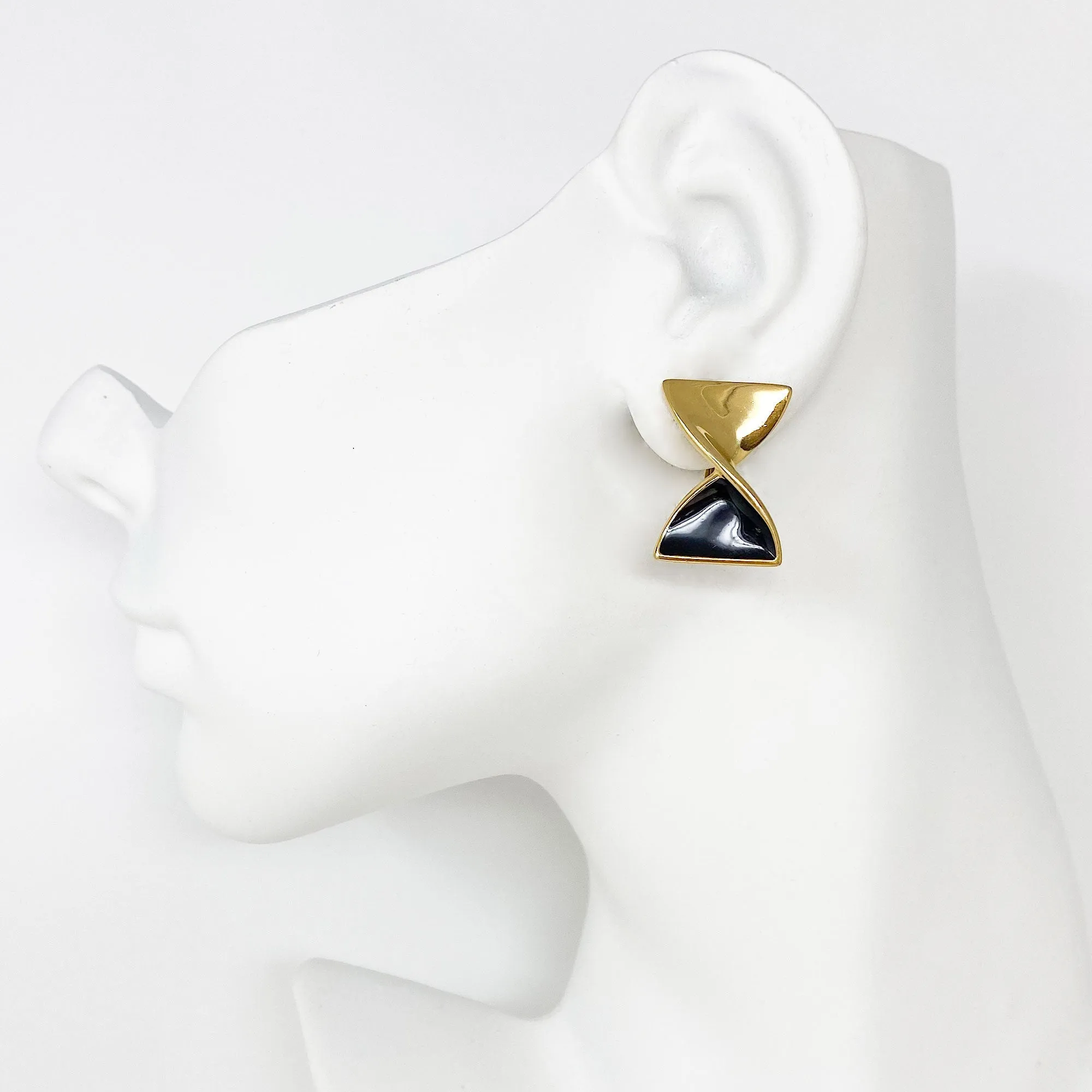 PARRY black and gold bow clip earrings